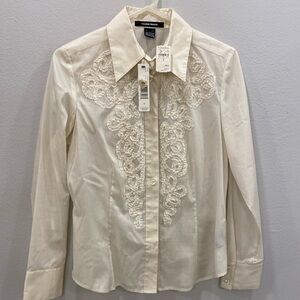 Ellen Tracy ivory blouse. Semi sheer with decorative front. NWT. Size 8